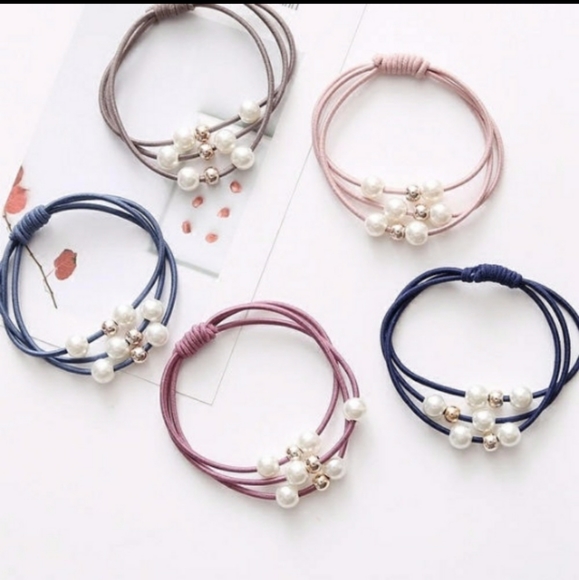 Beaded hair elastic set of 5 colors - Picture 3 of 7